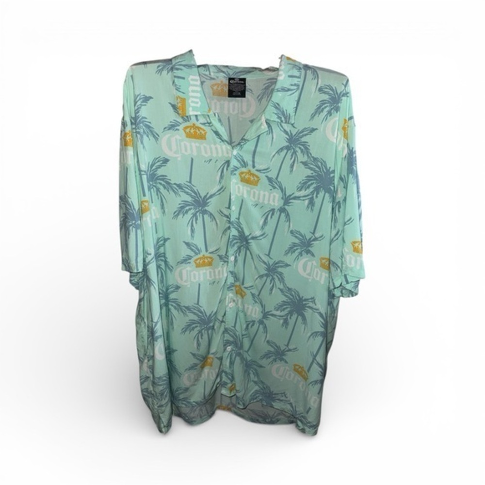 Corona Tropical Print Shirt in Light Teal Blue Palm Tree Beer Mens Size 3XL Top
